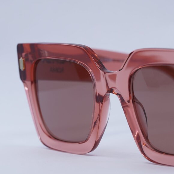 Fendi FE40101I 72S Sunglasses Transparent Coral Square Frame, Bordeaux Lenses - Picture 6 of 11